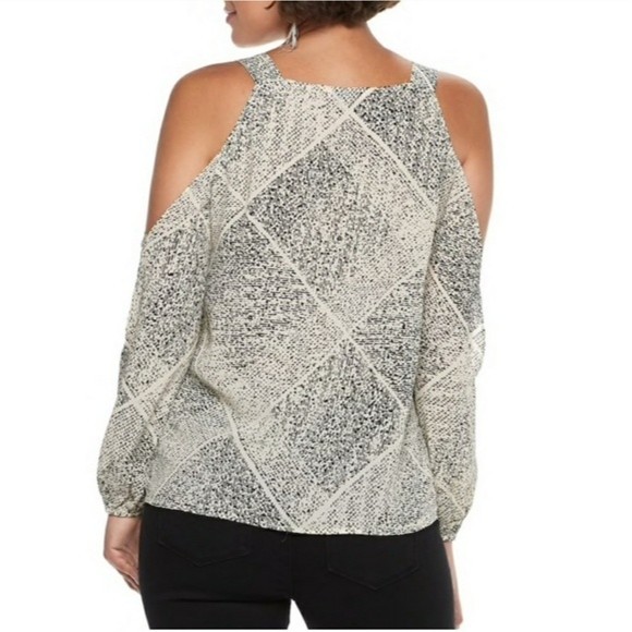 JUICY COUTURE Georgette Blouse Top Cold Shoulder Black Teal Blue - Picture 2 of 9